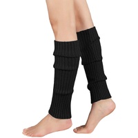 Pair of Womens Leg Warmers Disco Winter Knit Dance Party Crochet Legging Socks Costume - Black