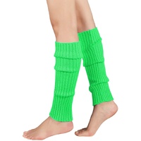 Pair of Womens Leg Warmers Disco Winter Knit Dance Party Crochet Legging Socks Costume - Fluro Green