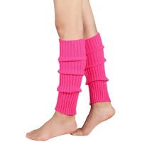 Pair of Womens Leg Warmers Disco Winter Knit Dance Party Crochet Legging Socks Costume - Hot Pink