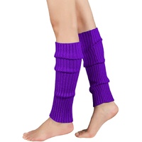 Pair of Womens Leg Warmers Disco Winter Knit Dance Party Crochet Legging Socks Costume - Purple