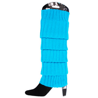 Pair of Womens Leg Warmers Disco Winter Knit Dance Party Crochet Legging Socks Costume - Topaz Blue