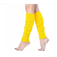 Pair of Womens Leg Warmers Disco Winter Knit Dance Party Crochet Legging Socks Costume - Yellow