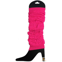 LEG WARMERS Knitted Womens Neon Party Knit Ankle Fluro Dance Costume 80s Pair - Fluro Hot Pink