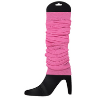 LEG WARMERS Knitted Womens Neon Party Knit Ankle Fluro Dance Costume 80s Pair - Light Pink