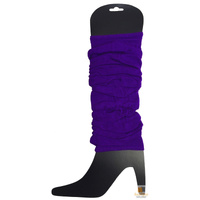 LEG WARMERS Knitted Womens Neon Party Knit Ankle Fluro Dance Costume 80s Pair - Purple