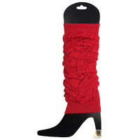 LEG WARMERS Knitted Womens Neon Party Knit Ankle Fluro Dance Costume 80s Pair - Red