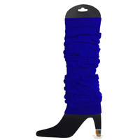 LEG WARMERS Knitted Womens Neon Party Knit Ankle Fluro Dance Costume 80s Pair - Royal Blue