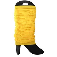 LEG WARMERS Knitted Womens Neon Party Knit Ankle Fluro Dance Costume 80s Pair - Yellow
