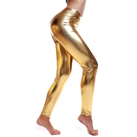 DELUXE METALLIC LEGGINGS Shiny Neon Stretch Dance Costume Fancy Dress Party - Gold/Yellow