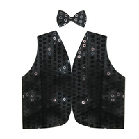 Mens SEQUIN VEST Dance Costume Party Coat Disco Accessory Sparkle Waistcoat - Blue