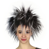 SPIKY WIG Punk Short Costume Party Hair Cosplay Rock Fancy Dress Womens 80s - Black/White