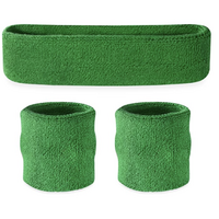 WRISTBAND & HEADBAND SET Tennis Terry Towelling Cotton Sweat Band Team Gym  - Green