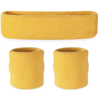 WRISTBAND & HEADBAND SET Tennis Terry Towelling Cotton Sweat Band Team Gym  - Yellow