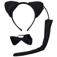 BLACK CAT EARS HEADBAND w Bow Tail Animal Costume Halloween Party Hair Accessory