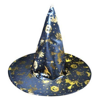 WITCH HAT Gold & Black Halloween Costume Fancy Dress Womens Accessory Wizard