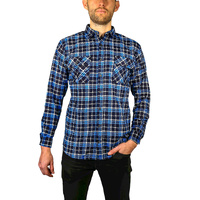 Mens Flannelette Long Sleeve Shirt 100% Cotton Check Authentic Flannel - Full Placket - Turquoise/Black - XXL