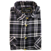 Mens Half Placket Flannelette Long Sleeve Pullover Shirt 100% Cotton Check Authentic Flannel  - Black/Purple - S