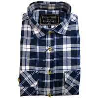 Mens Half Placket Flannelette Long Sleeve Pullover Shirt 100% Cotton Check Authentic Flannel  - White/Blue Denim - S