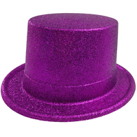 GLITTER TOP HAT Fancy Party Plastic Costume Tall Cap Fun Dress Up Sparkle - Purple