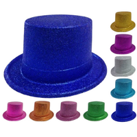 GLITTER TOP HAT Fancy Party Plastic Costume Tall Cap Fun Dress Up Sparkle - Red