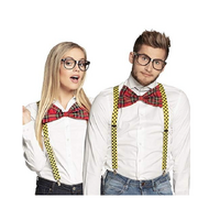 NERD COSTUME KIT Set Geek Glasses Fancy Dress Retro Funny Braces Bow Tie Party