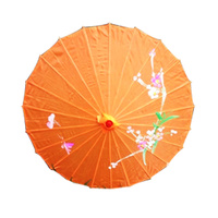 PARASOL UMBRELLA Chinese Japanese Bamboo Flower Pattern Fabric 80cm Diameter - Orange