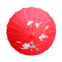 PARASOL UMBRELLA Chinese Japanese Bamboo Flower Pattern Fabric 80cm Diameter - Red