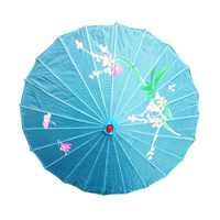 PARASOL UMBRELLA Chinese Japanese Bamboo Flower Pattern Fabric 80cm Diameter - Sky Blue