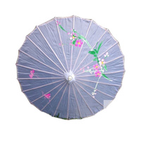 PARASOL UMBRELLA Chinese Japanese Bamboo Flower Pattern Fabric 80cm Diameter - White