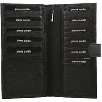 Pierre Cardin Leather Passport Holder Travel Wallet w/ RFID Protection - Black