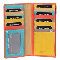 PIERRE CARDIN ITALIAN GENUINE LEATHER LADIES WALLET- TURQUOISE/ORANGE