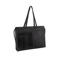 Pierre Cardin Unisex Croc-Embossed Leather Business Computer Bag - Black