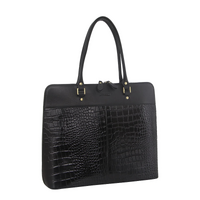 Pierre Cardin Unisex Structured Italian Leather Computer/Laptop Bag - Black