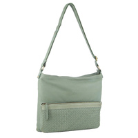 Pierre Cardin Womens Woven Leather Flap Cross-Body Bag Handbag - Mint