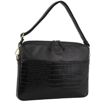 Pierre Cardin Croc-Embossed Leather Business Computer Laptop Bag - Black