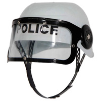 POLICE HAT Plastic Helmet Cap Costume Party w Strap Clear Visor - White