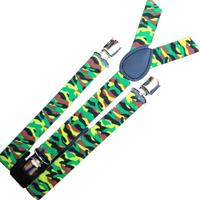 Mens Suspenders Braces Adjustable Strong Clip On Elastic Formal Wedding Slim - Army Camouflage