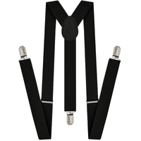 Mens Suspenders Braces Adjustable Strong Clip On Elastic Formal Wedding Slim - Black