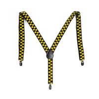 Mens Suspenders Braces Adjustable Strong Clip On Elastic Formal Wedding Slim - Black/Yellow Check