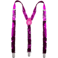 Mens Suspenders Braces Adjustable Strong Clip On Elastic Formal Wedding Slim - Hot Pink (Glitter)