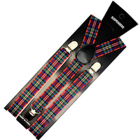 Mens Suspenders Braces Adjustable Strong Clip On Elastic Formal Wedding Slim - Tartan 1