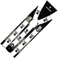 Mens Suspenders Braces Adjustable Strong Clip On Elastic Formal Wedding Slim - White with Black Polka Dot