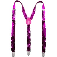SEQUIN SUSPENDERS Unisex Adjustable Braces Clip On Elastic Y-Back  - Hot Pink