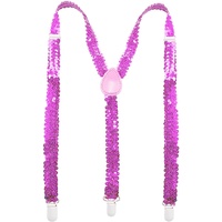 SEQUIN SUSPENDERS Unisex Adjustable Braces Clip On Elastic Y-Back  - Light Pink