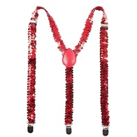 SEQUIN SUSPENDERS Unisex Adjustable Braces Clip On Elastic Y-Back  - Red