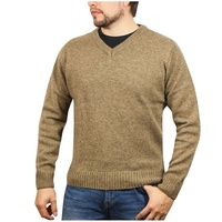 100% Shetland Wool V Neck Knit Jumper Pullover Mens Sweater Knitted - Nutmeg (23) - L