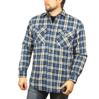 Jacksmith Quilted Flannelette Shirt Mens Jacket 100% Cotton Padded Warm Winter Flannel - Navy/Light Blue - 3XL
