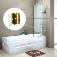 70cm Frameless Glass Bath Screen with Brackets - Gold