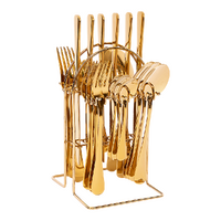 Tableware 24PC Gold Cutlery Set SS304 Household Knife Fork Spoon Kitchen with Storage Rack Dinner Service