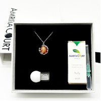 Gift Box - Aroma Necklace White Gold - Planet Solstice Sunburst (Fire Red) + Purify Oil Blend